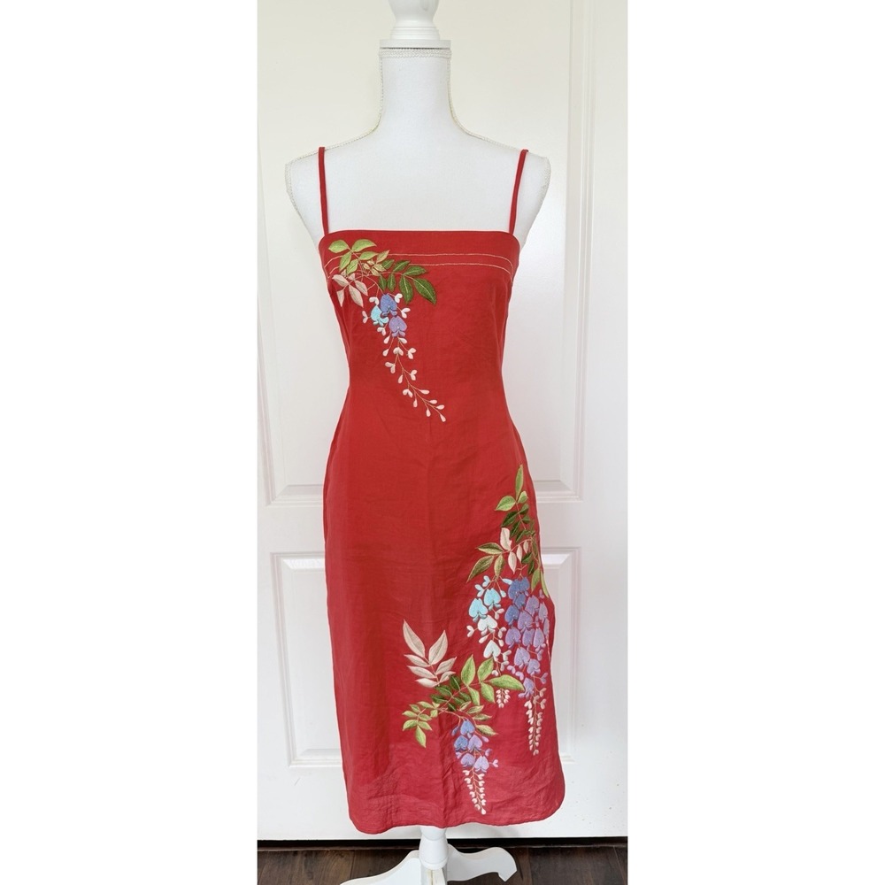 French Connection Vineyard Embroidered Sundress - Red (Size Small)